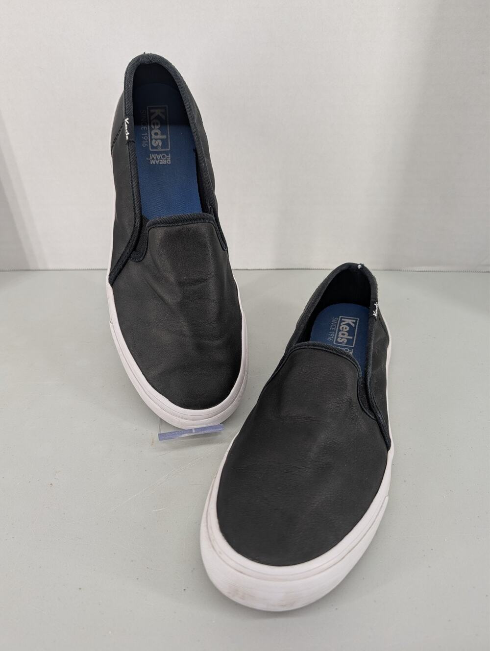 Keds Double Decker Leather Slip On Shoes Sneakers Size 8.5 Black